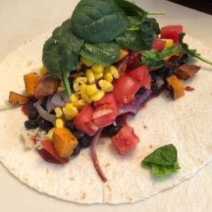 BBQ Sweet Potato Burritos with Roasted Green Beans