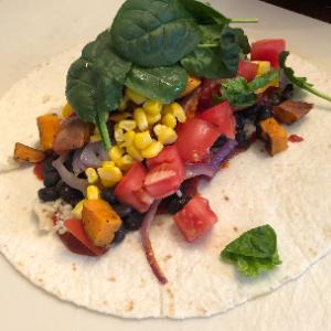 BBQ Sweet Potato Burritos with Roasted Green Beans